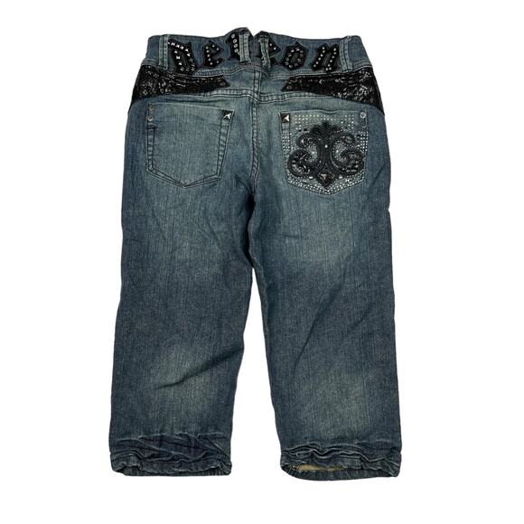 House of Deréon Denim - Dereon VTG 00s Bling Studded Low Rise Skinny Capri Pedal Pusher Jeans Y2K 5/6